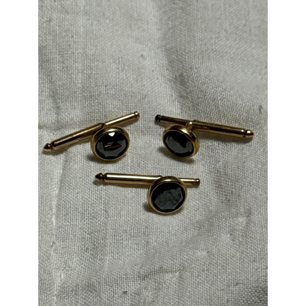 Vintage Destino 1/20 12K Gold Filled Black Onyx Tuxedo Shirt Studs Set of 3